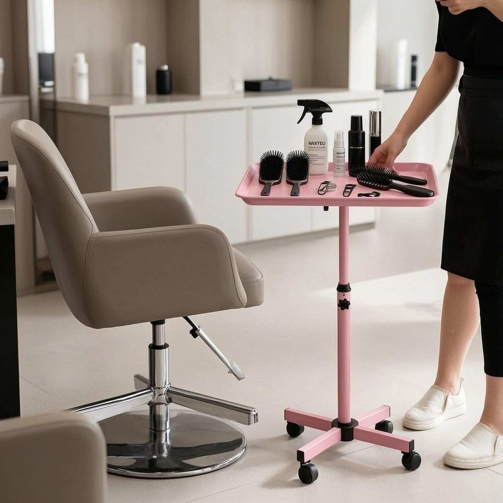 harayaa Friseurwagen Friseurtisch mit Rollen kompakt Arbeitstisch mit Rollen für Friseure, Kosmetiker, Friseursalon, Tattoostudio, Kosmetikstudio, Gold