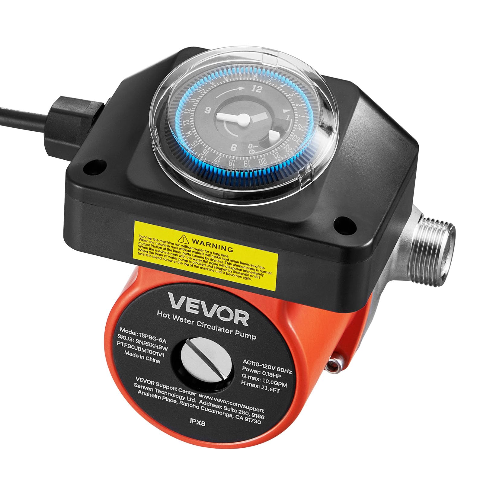 VEVOR Pompa di Ricircolo dell'Acqua Calda 38 L/min 100 W 220-240 V G3/4 G1/2