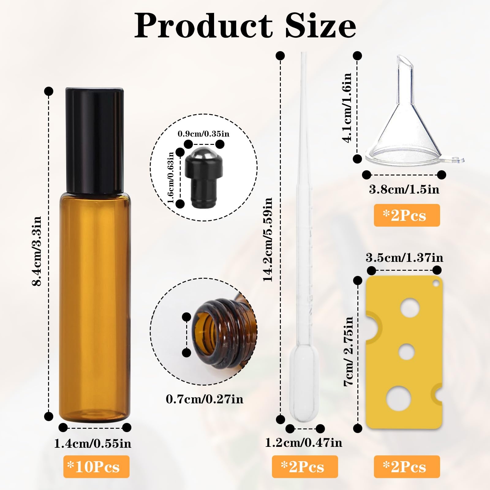 10 Pièces Flacon Roll on Vide en Verre de 10ml, Roll On Huile Essentielle, Avec Bille en Acier Inoxydable, Réutilisable, Bouteilles en Verre pour Parfum, Aromathérapie, Massage, Voyag