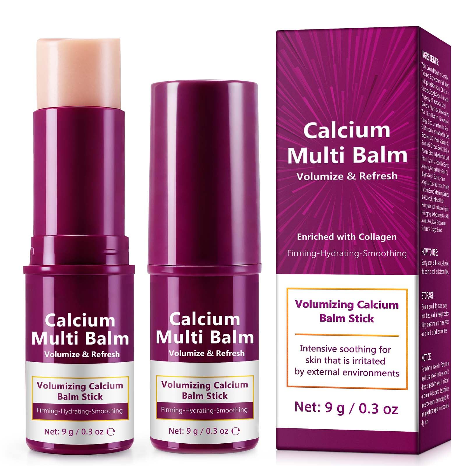 Calcium Volume Multi Balm Stick - Mit Kollagen angereichert | Verleiht der Haut Volumen und Frische | Voluming & Firming Mehrzweck-Feuchtigkeitsbalsam | Skincare Feuchtigkeitsspendende Pflege (2pcs)