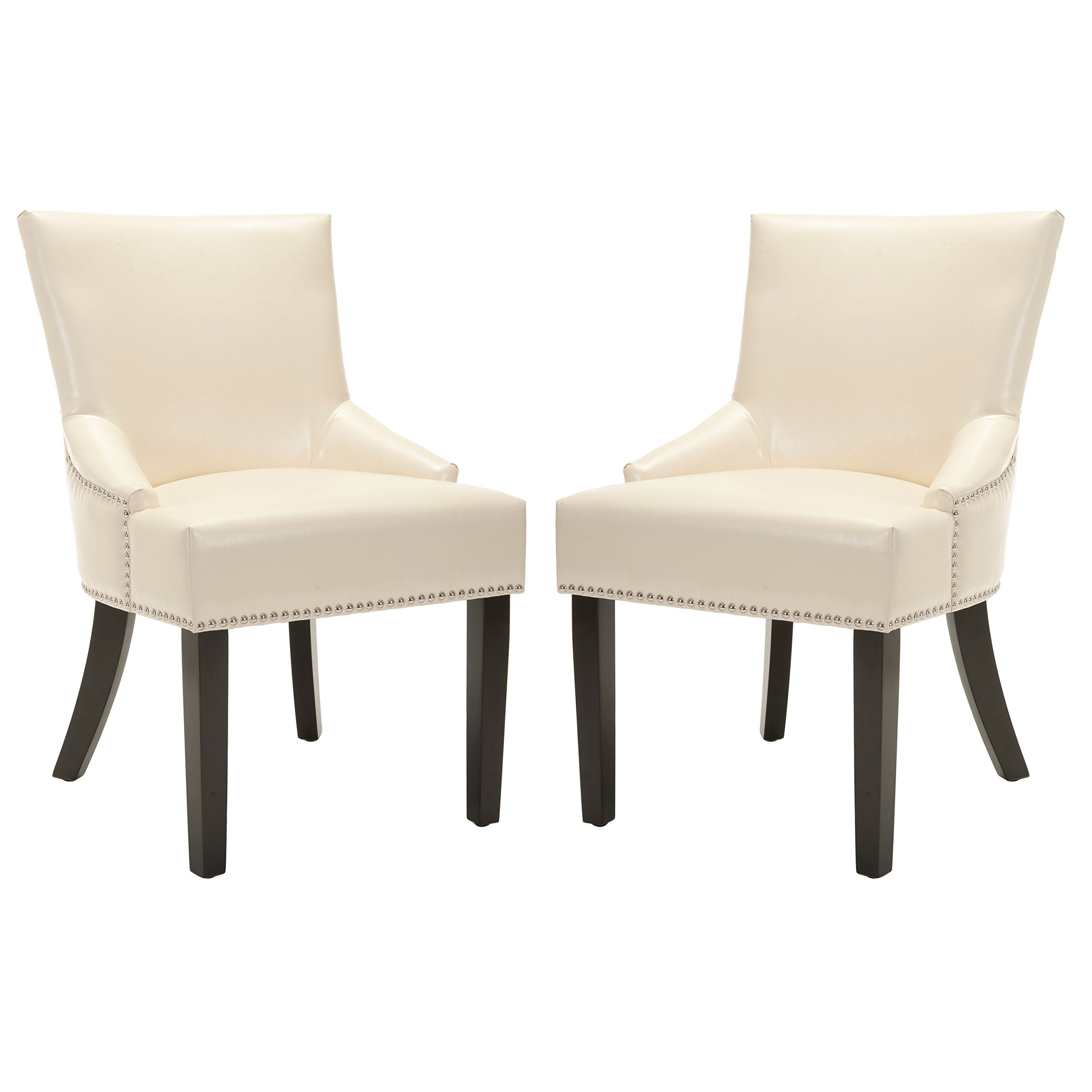 SafaviehSet of 2 Ottoman, in Cream and Leather, 65 X 55 X 90