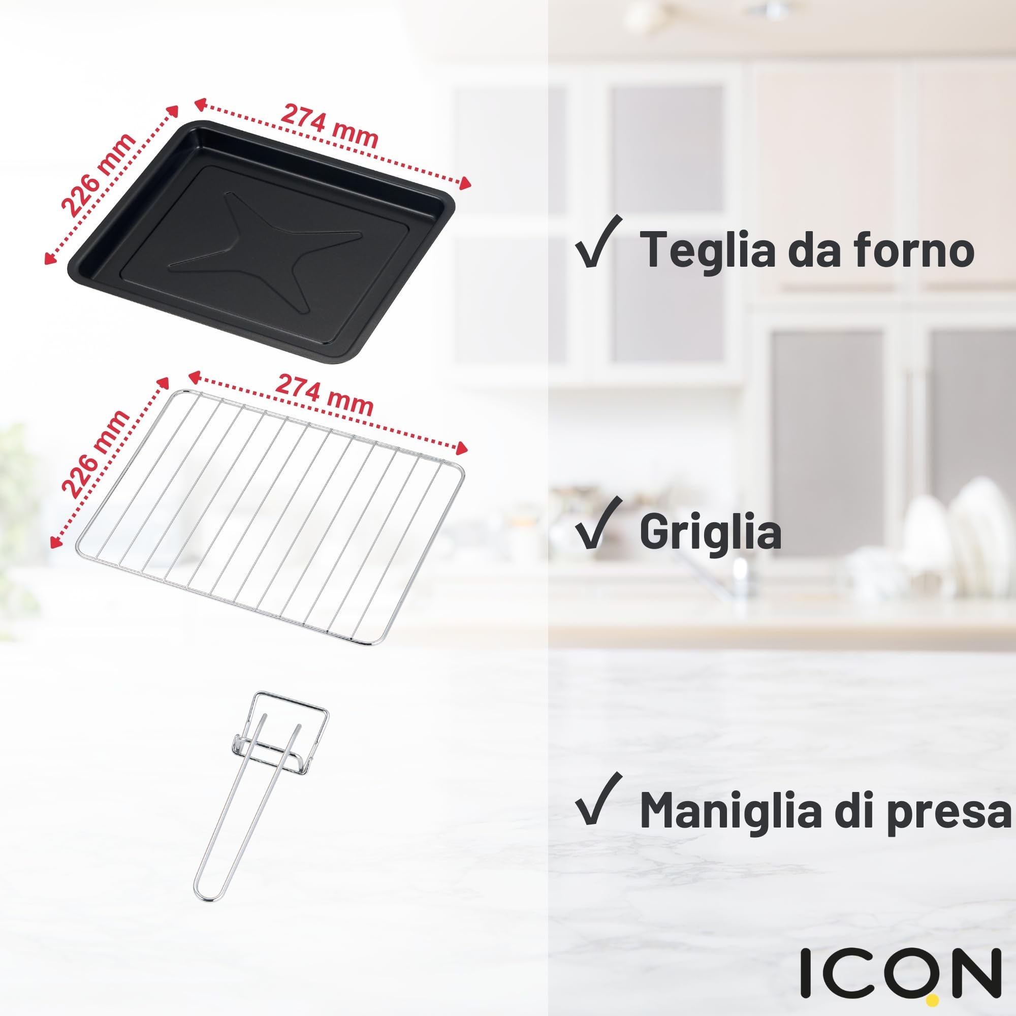 ICQN Mini Forno Elettrico 15L Compatto, 1200W, 3 Funzioni di Cottura, Minuteria 60 min, Termostato 90–230°C, Antracite