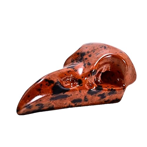 Red Obsidian Raven Skull Figurine Crystal Healing Stone Spiritual Meditation