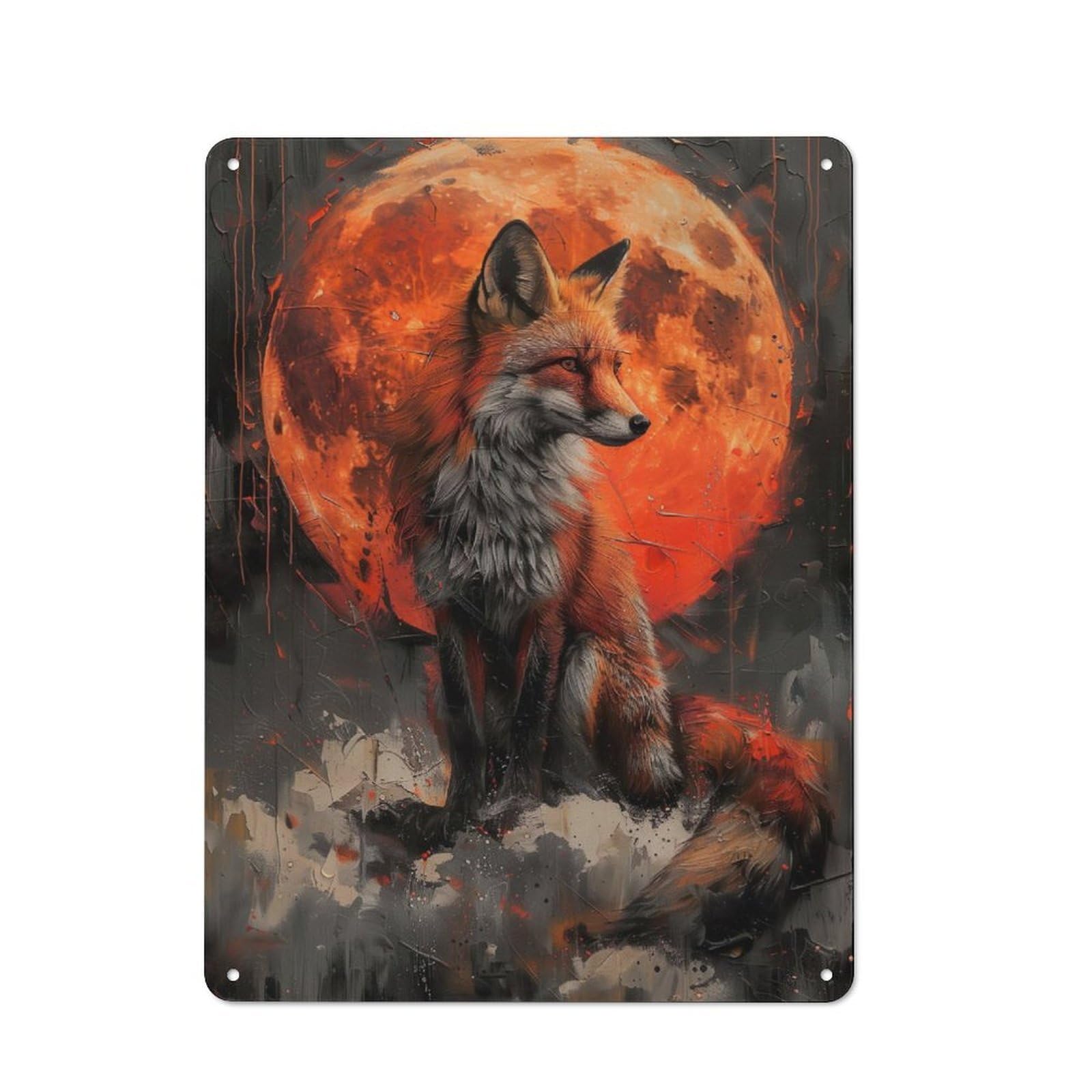 Junmoney Mystical Orange Wolf Vintage Metal Plaque 40X30cm Featuring For Garage Wall, For People Furnishing A Garage