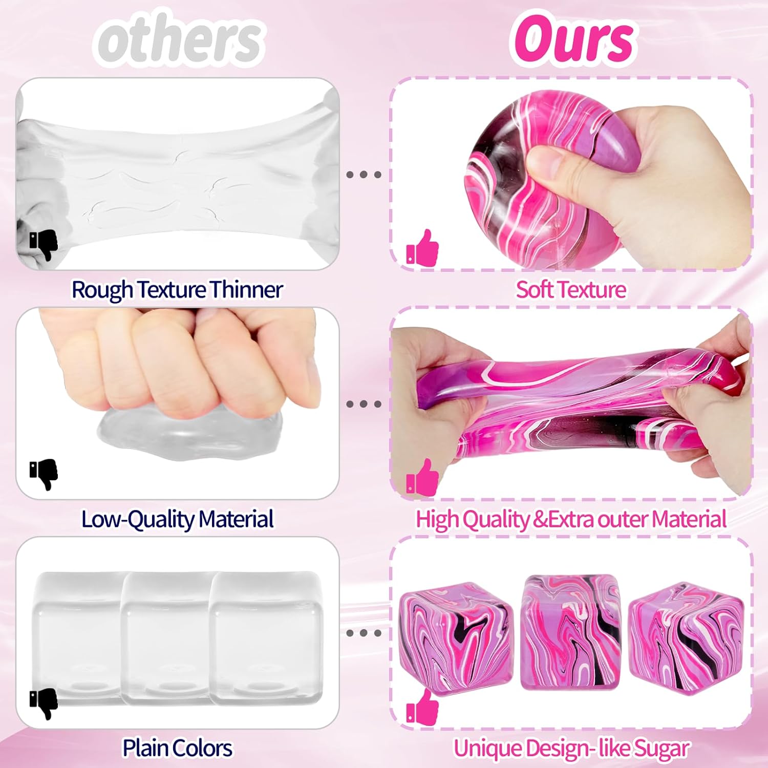 Squishy Fidget Toys Stress Cube, 1.97"*1.97" Stress Balls for Kids Adults Stress Relief, Ice Squishy Cube Sugar Balls, Sensory Toys for Kids with Autism an danxiety Disorder(Pink) - Image 6