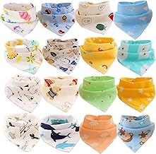 SLOSH 16 Bavaglino Neonato Bavaglini Bandana Cotone 100% Neonati Neonata Dentizione Panno per Ruttino (16pcs Unisex)