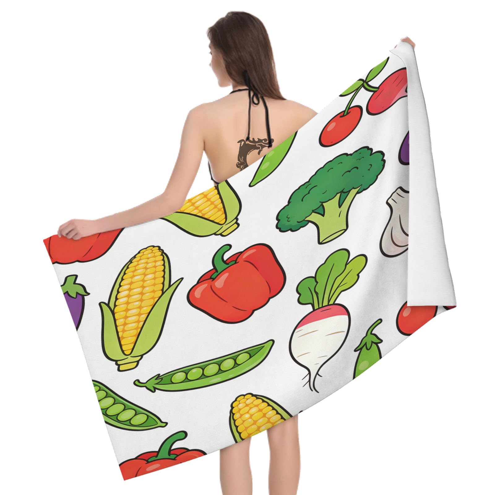 Leichong 3D Vegetable Beach Towel Microfiber Soft Quick Dry for Adults, Broccoli Bath Towel Lightweight Soft Absorbent for Travel Swimming Pool Sports, 75 x 150 cm