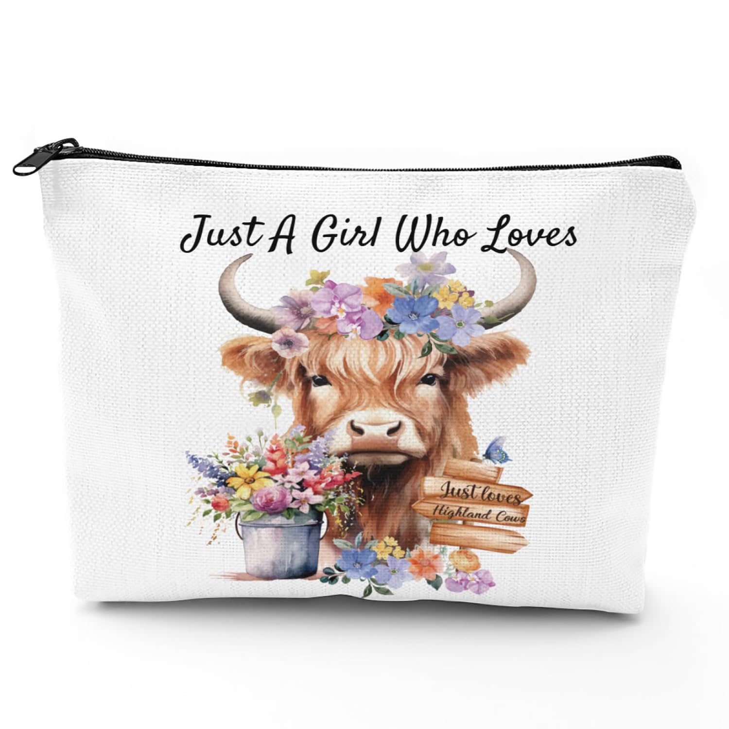 Highland Cow Gifts for Women Highland Cow Makeup Bag, Canvas Cosmetic Bag Gifts for Highland Cow Lovers Makeup Pouch