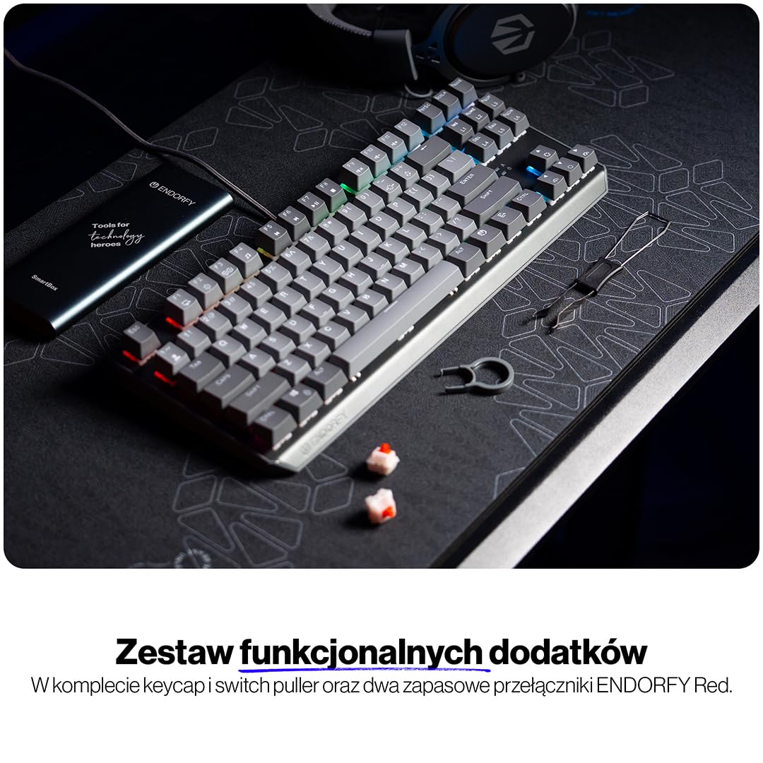 ENDORFY Thock V2 TKL, przełączniki ENDORFY Red by Gateron, hot-swap, oprogramowanie, aluminiowy top, programowalne makra
