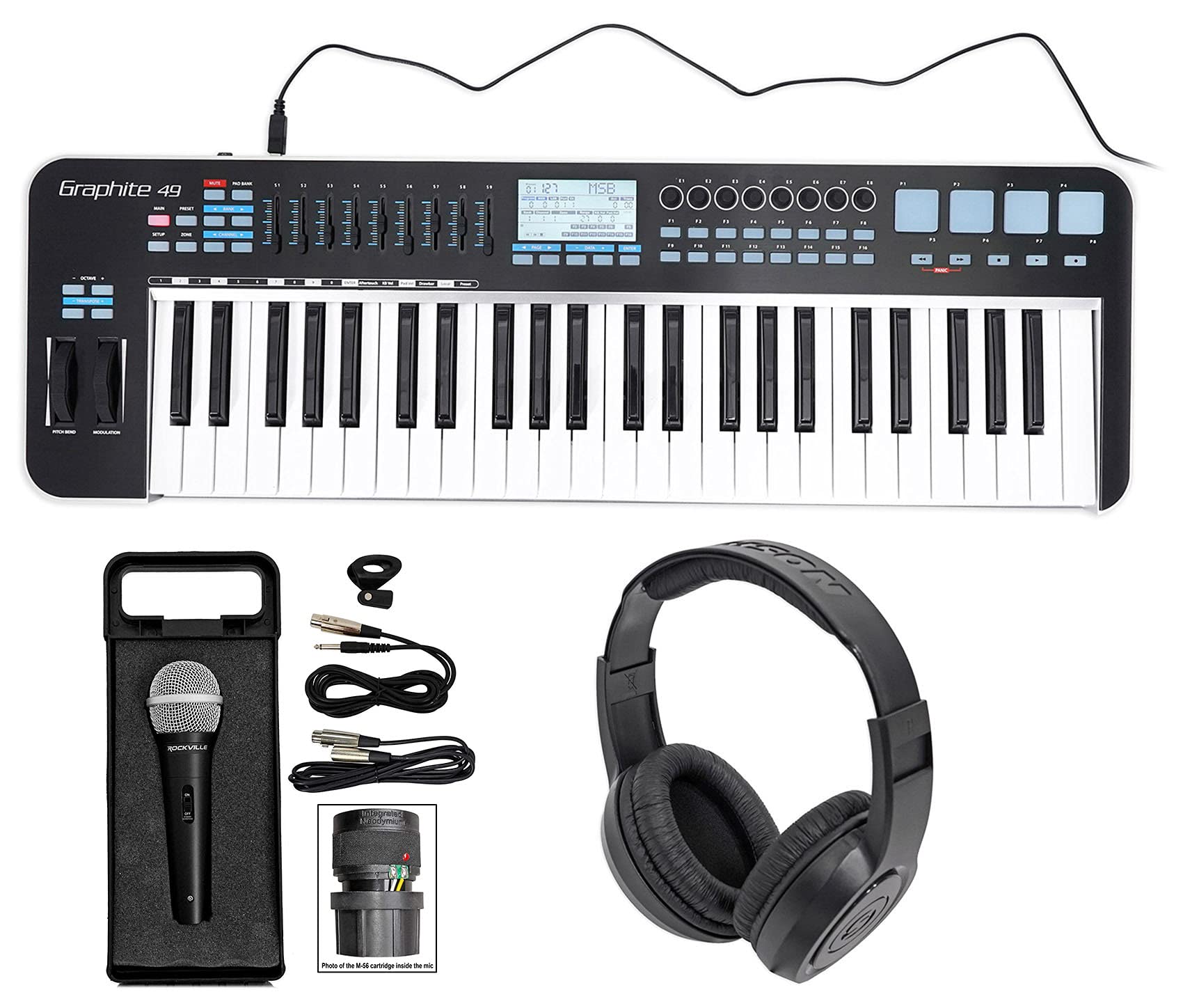 Samson Graphite 49 Key driver USB MIDI DJ teclado + Auriculares +