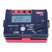 UNI-T 2500V Medidor de Megoohmios de Aislamiento Megóhmetro, Medidor de Resistencia a Tierra 0 Megohm a 20GΩ con Voltaje de Prueba CA 500V/1000V y Pantalla LCD con Retroiluminación (UT502A)