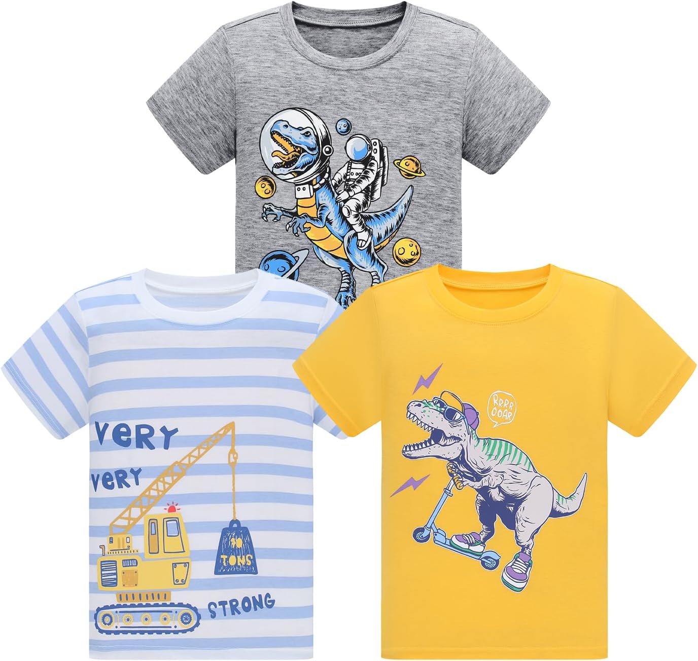 Demifill Toddler Boys 3 Pack Short Sleeve Boys Short T-Shirts Crew Neck T-Shirt Size 2-10Years