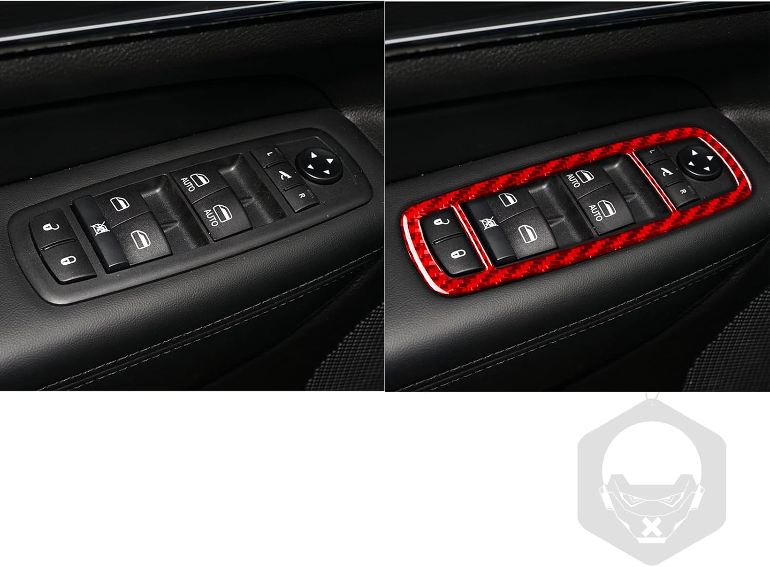 Real 3K Red Carbon Fiber Car Window Lift Switch Panel Control Button Cover Decoration Trim Sticker Compatible with Jeep Grand Cherokee WK2 2011-2021 Auto Interior Accessories
