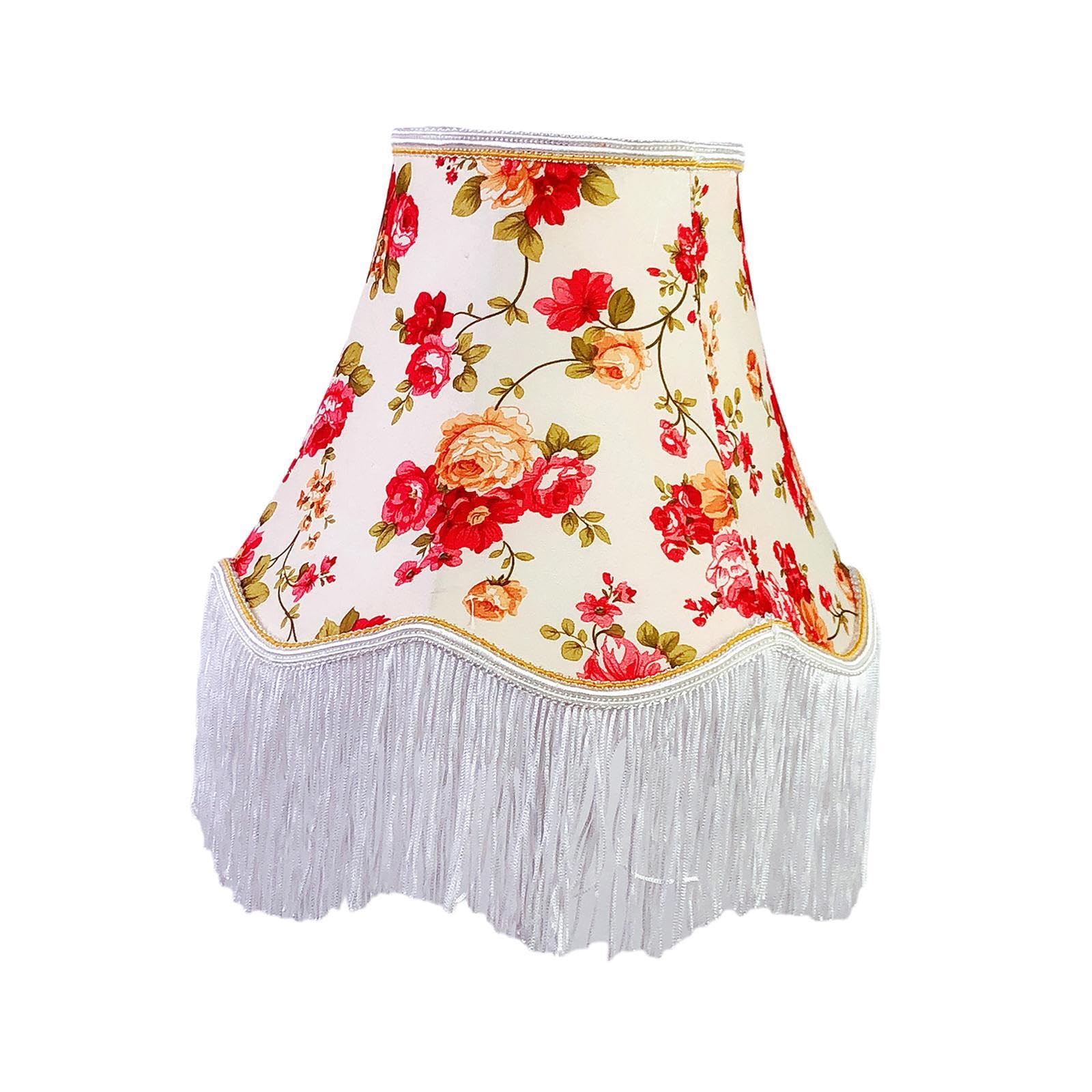 mophrati Stylish Fabric Lampshade for Table Floor Pendant Lamp Featuring Unique Beads Enhancing Bedroom Ambiance and Aesthetic Tassel Lamp Cover Cloth Lace, Red
