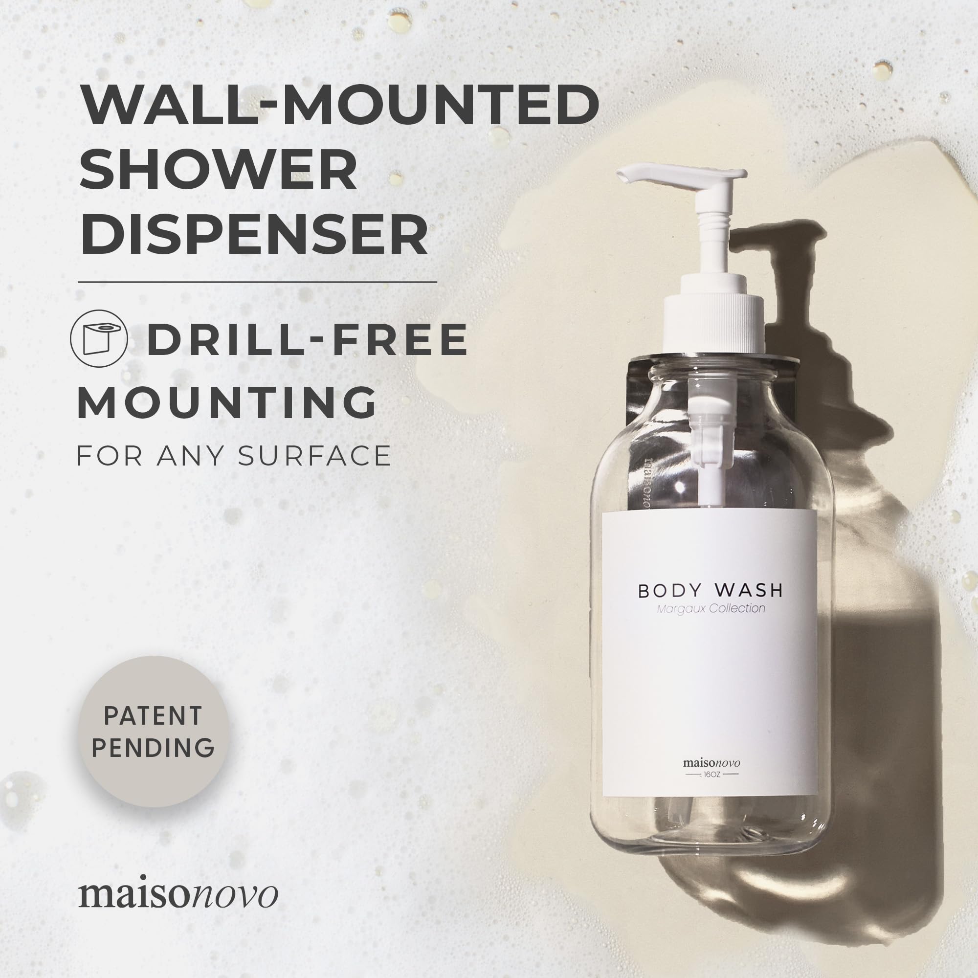 MaisoNovo Shampoo and Conditioner Dispenser Set of 3-500 ml Clear Shower Gel Dispenser Wall Mounted with White Pumps - Image 2