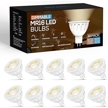 Torkase Dimmable MR16 LED Bulbs(UL Listed),2700K Soft White,5W-50W Equivalent,GU5.3 Bi-Pin Base,12V Low...