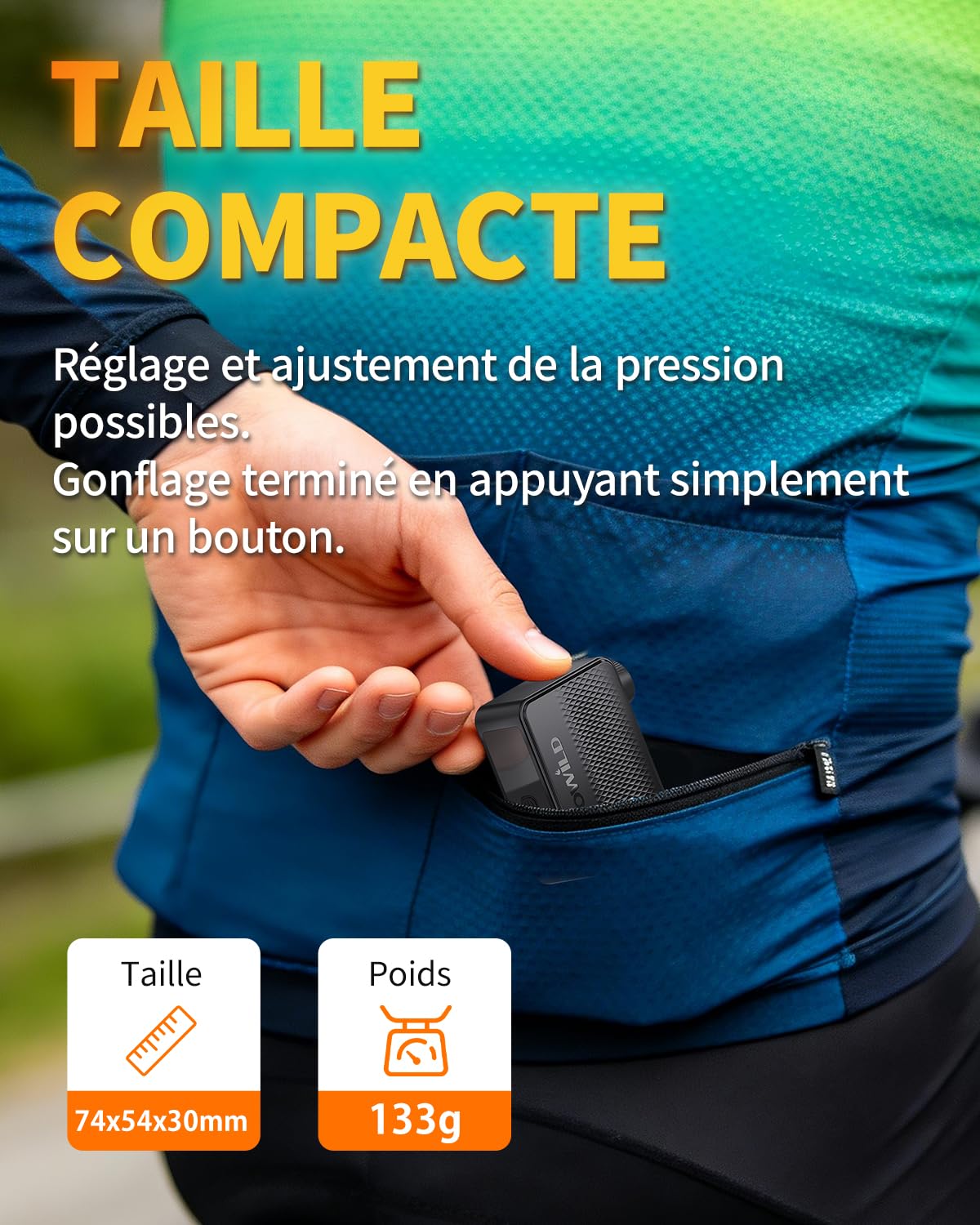 TOWILD A13 Pompe À Vélo Électrique Portatifs, Max 130 PSI Mini Compresseur d'air à Arrêt Automatique avec Valves Presta et Schrader pour Vélos de Route VTT Ville Route E-Bike Rechargeable Type-C