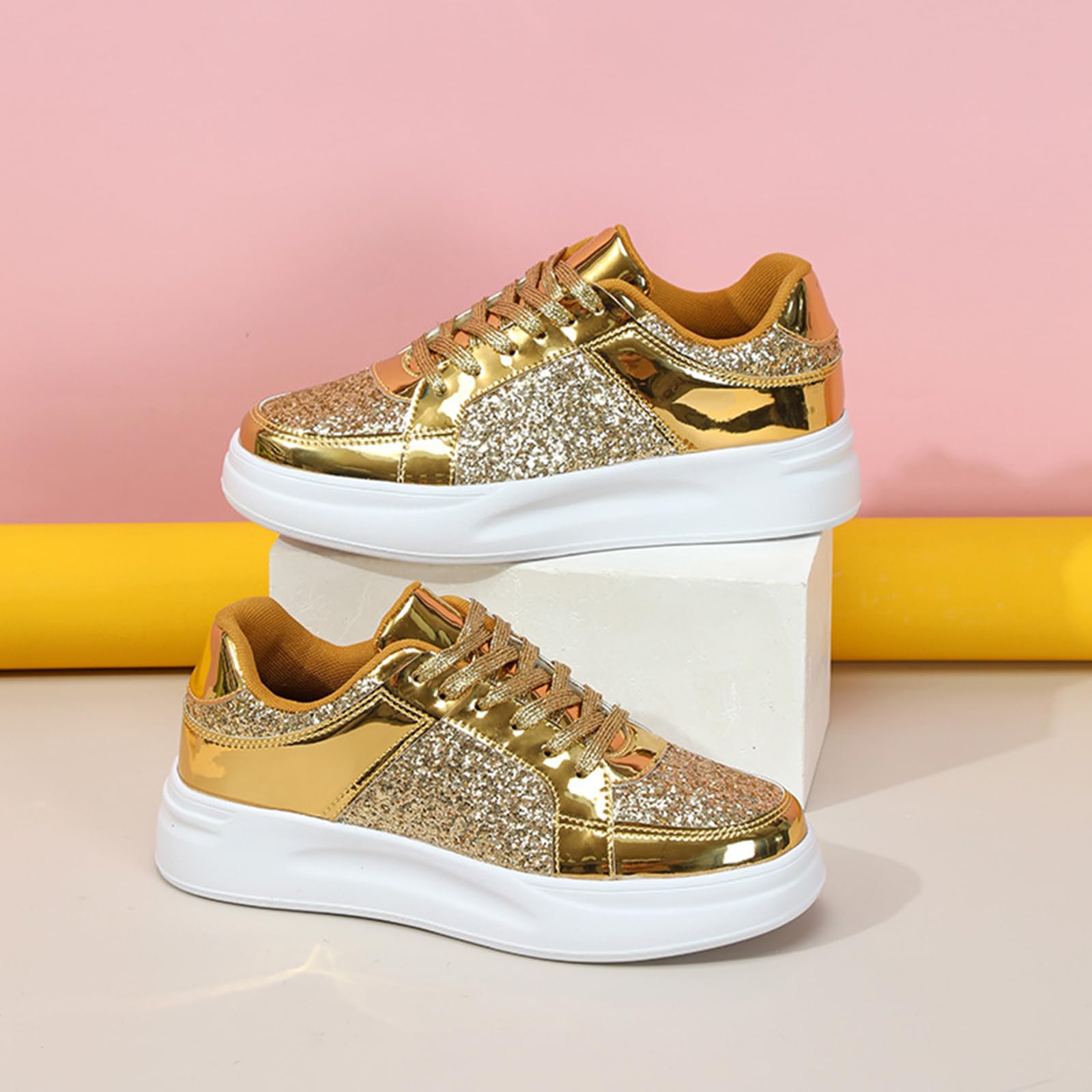 Zapatillas de deporte para mujer con plataforma gruesa con purpurina y