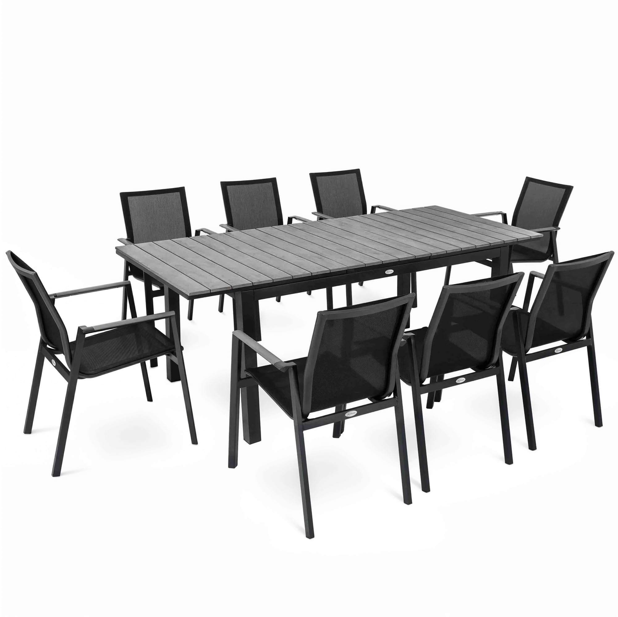 di volio Gartenmöbel MIRANNO, ausziehbarer Gartentisch mit stapelbaren Stühlen - Set, langlebige Essgruppe für 6-8 Personen, robust & wetterfest (Grau, 8-Sitzer)