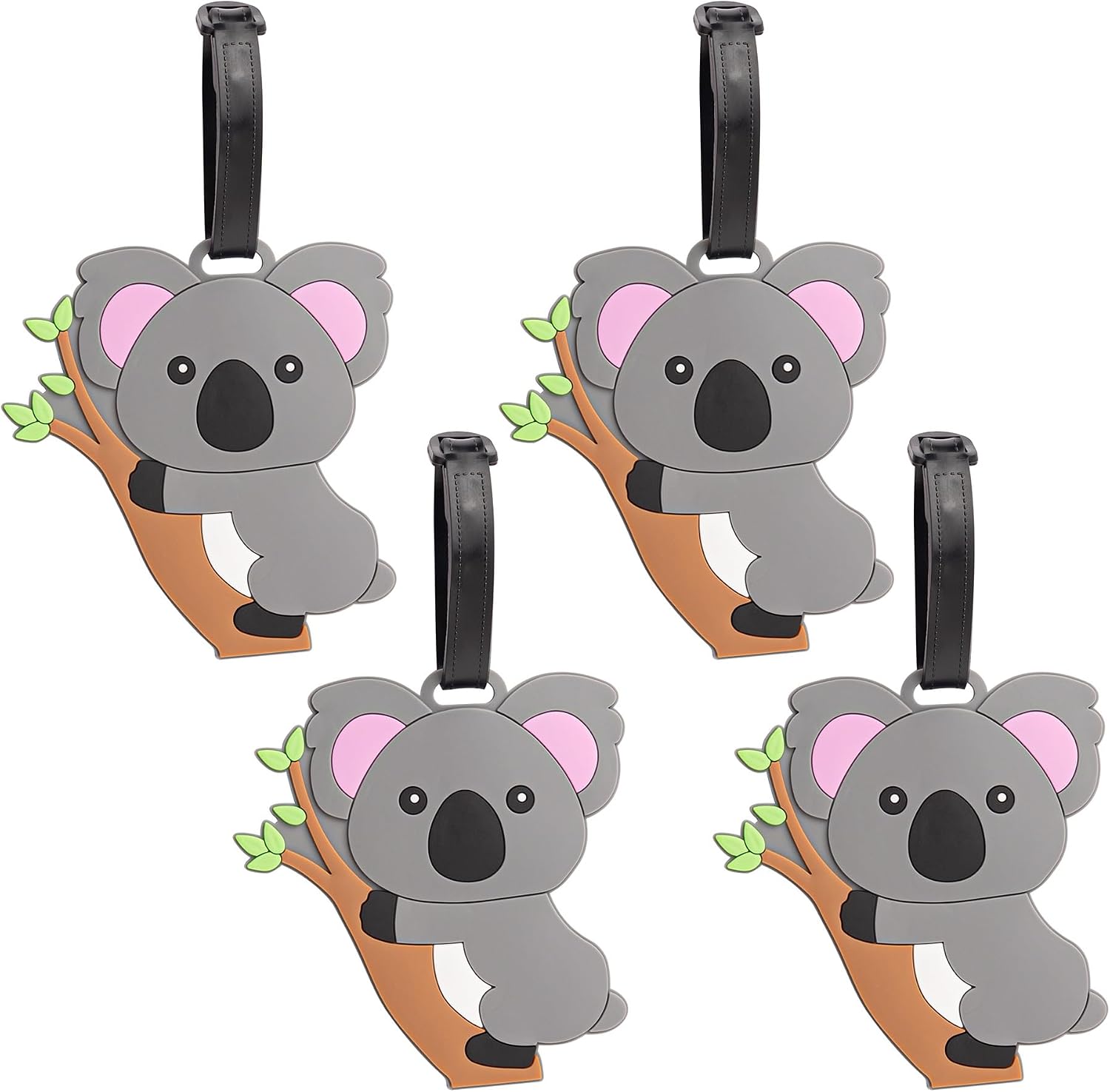 Framendino, 4 Pack Travel Luggage Tags Cute Koala Silicone Suitcase Tag Baggage Identifier Labels with Name ID Card for Business Trip