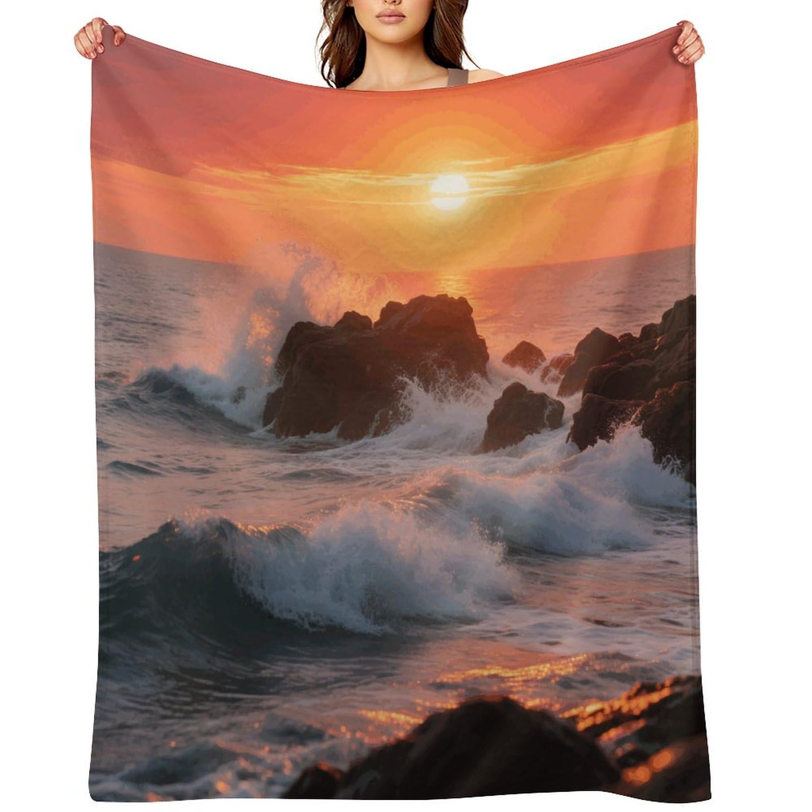 Reef at Sunset Blankets Exquisite Luxury Flannel Throw Blanket Anti-Fading Thick Blanket for Sofa&Bed Blankets Ultra-Soft Bath Towels for Adult 60"x80"