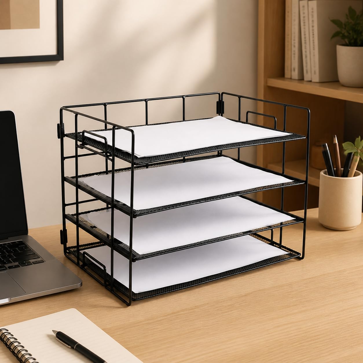 harayaa A4 Metall Ablage Briefordner Dokumentenregal Aktenorganizer Stabil Mehrfächer für Kanzlei Schreibtisch Büro, White