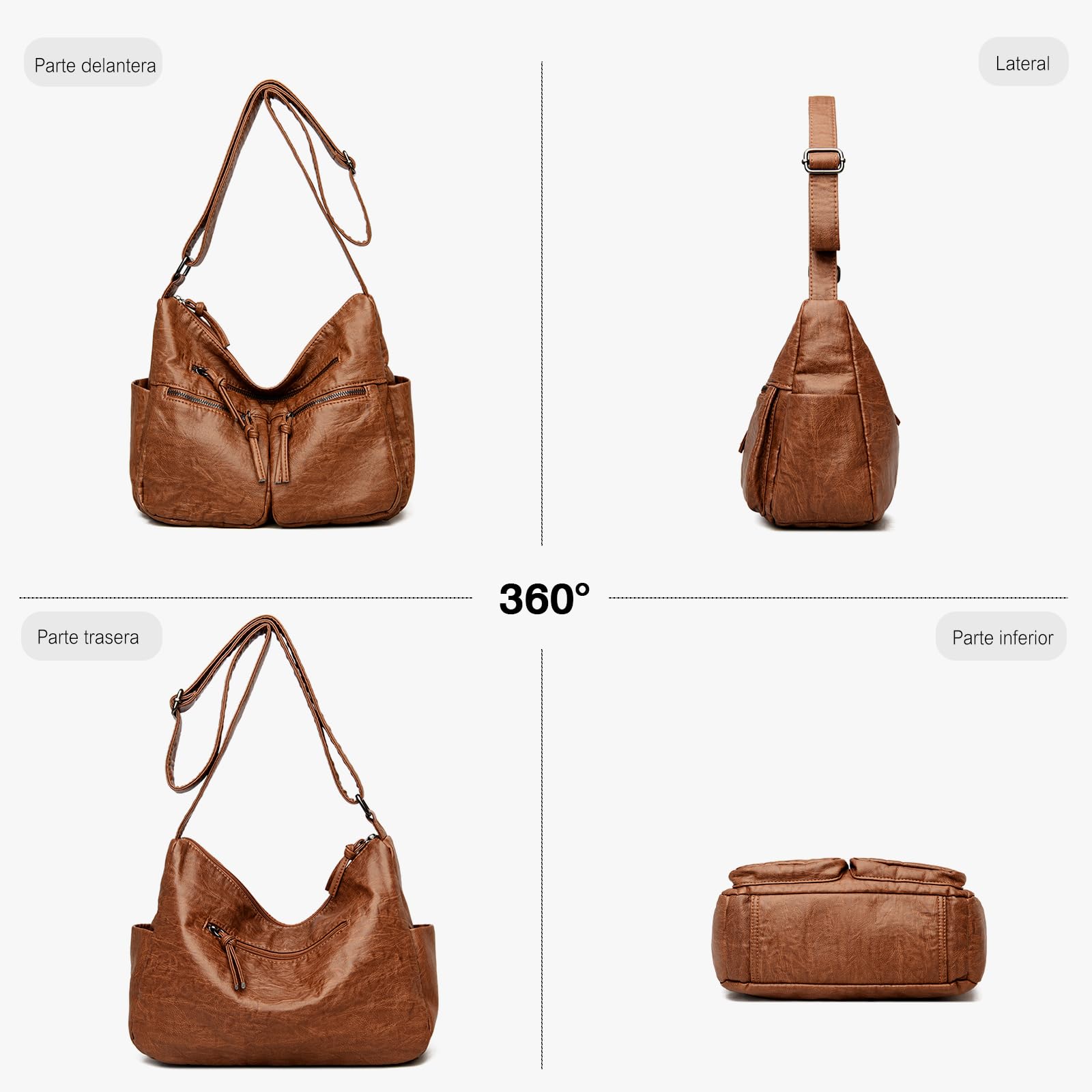 FANDARE Casual Bolsos de Mujer Bandolera Vintage Bolso Hombro Cruzado Impermeable PU Cuero para Viaje Trabajo Escuela Compras Conmutar Crossbody Bag Marrón