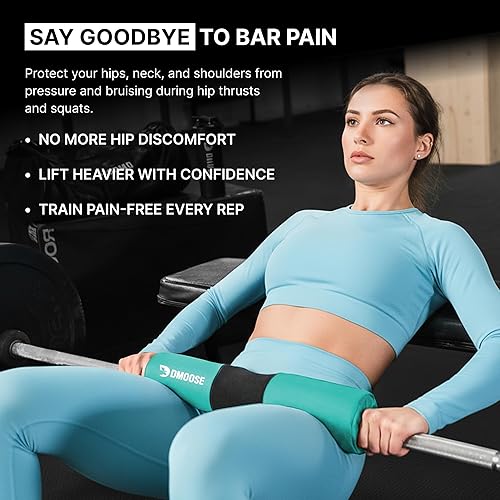 Vista 18 de DMoose Fitness Almohadilla de barra para empuje de cadera, sentadillas y estocadas, cojín de espuma gruesa antideslizante para soporte de cuello