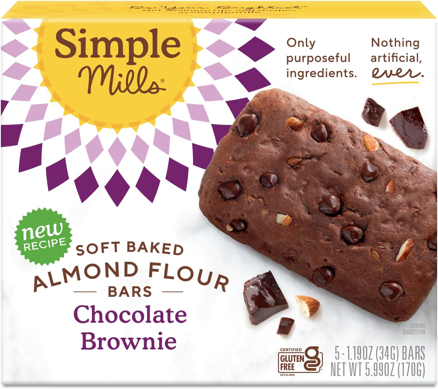 Simple Mills Almond Flour Granola Bars, Chocolate Brownie- Gluten Free, Made with Organic Coconut Oil, Granola Bar Alternative, Healthy Snacks, Paleo Friendly, 6 Ounce (Pack of 1)
