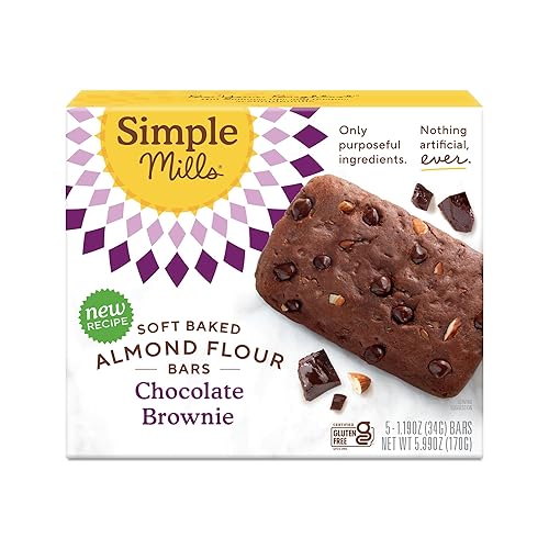 Simple Mills, Barras de Harina de Almendra Horneadas Suavemente de Brownie de Chocolate 5 Unidades, 5.99 Onzas