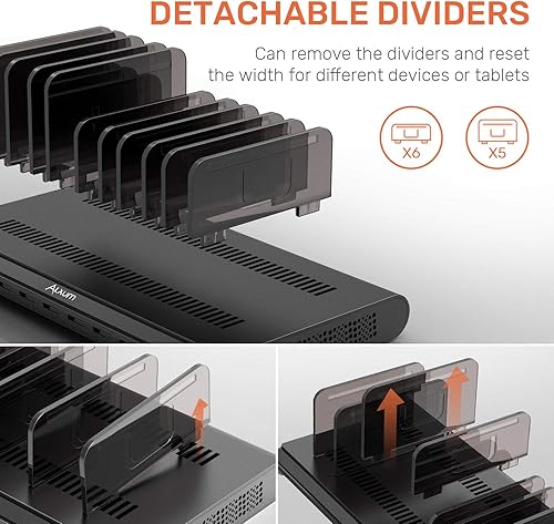 Miniatura 5 de Alxum Estación de carga USB de 60 W, 10 puertos, estación de carga múltiple, soporte organizador USB para iPad, iPhone Xs Max, X, 8 Plus, Samsung