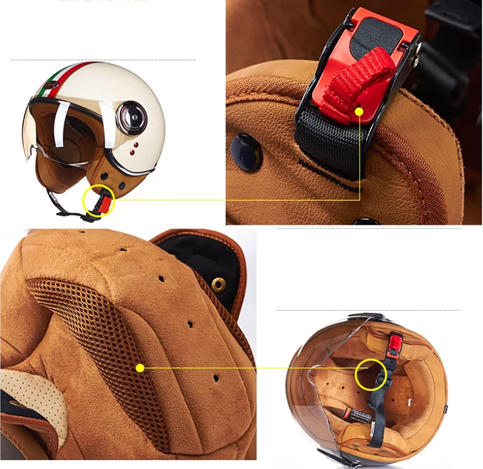 Casco Da Moto Vintage, Casco Jet Vintage Retrò 3/4 Aperto Con Doppia Visiera, Casco Da Uomo E Donna Per Scooter, ATV, Cruiser, Ciclomotore, Omologato ECE/DOT