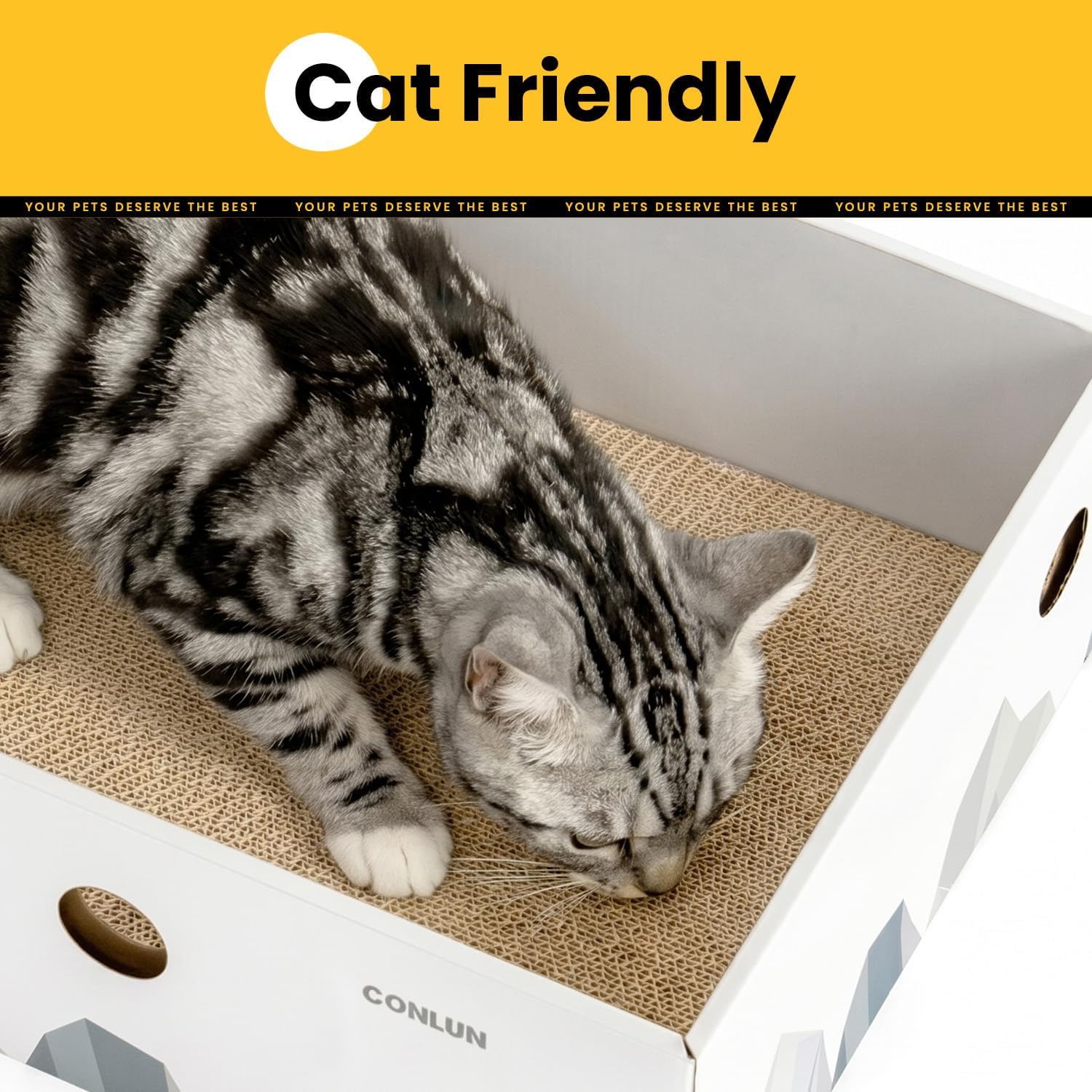 Conlun Cat Scratcher Box with 3-Layer Corrugated Pad, Heavy-Duty Double-Sided Cardboard Scratching Board & Bed, Checkered Design, for Cats,Jumbo