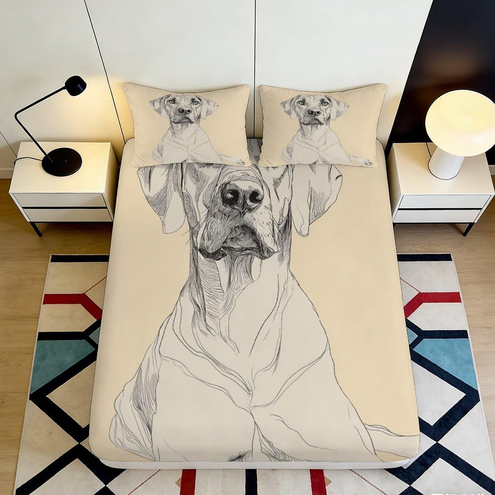 Pnayamiorkfel Style-7 3D Printed Sketch Dog Fitted Sheet Microfiber Beige Bedroom Decor Pet Art Mattress Cover For Home Guest Room 90X200x25cm
