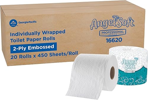 Georgia-Pacific Angel Soft Professional Series 16620 2 rollos de papel higiénico Premium grabado, 4 pulgadas de ancho x 4.05 pulgadas de longitud