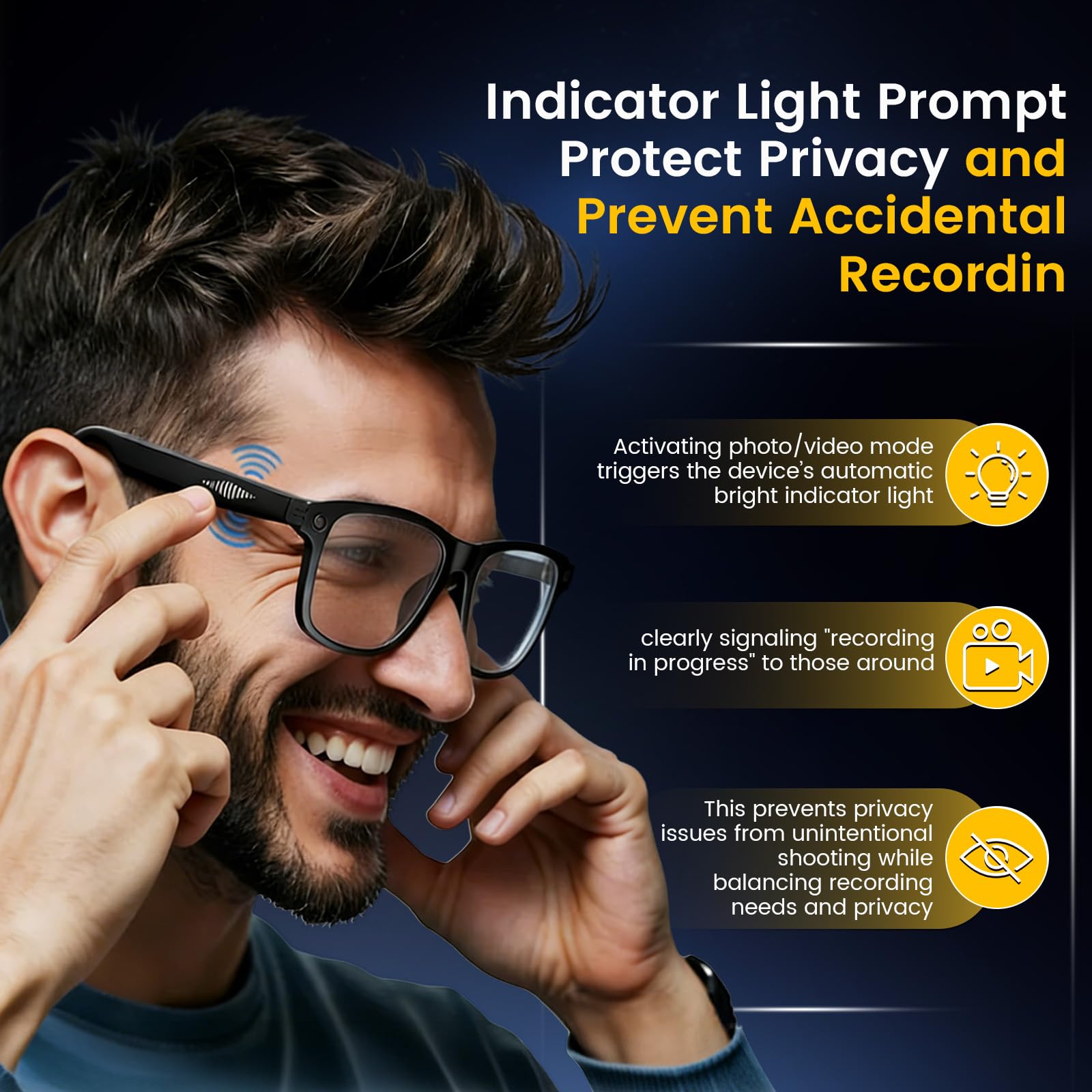 Gafas inteligentes AI con cámara HD de 8MP y video de 1200P – Lentes intercambiables, batería de 270mAh, micrófono dual con reducción de ruido, Bluetooth, WiFi y traducción en vivo – para