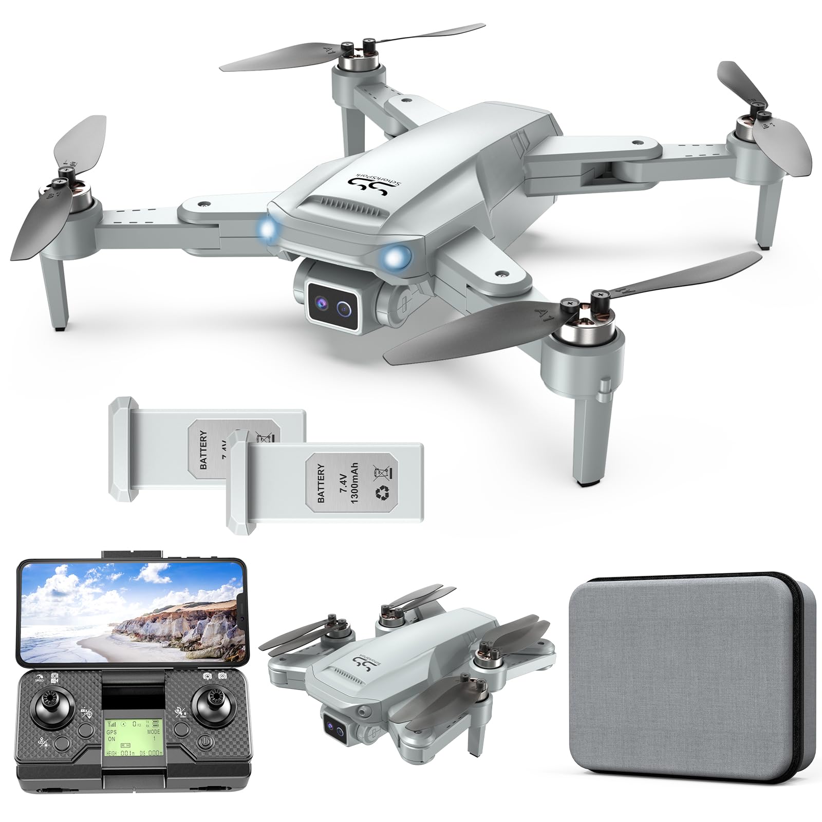 Photo 1 of ScharkSpark GPS Drone with Camera for Adults 4K, Drone with Brushless Motor, Auto Return, Circle Fly, Waypoint Fly, Follow me, 50+ Mins Long Flight for Beginner, Gifts for Adults/Kids with 2 Batteries Gray