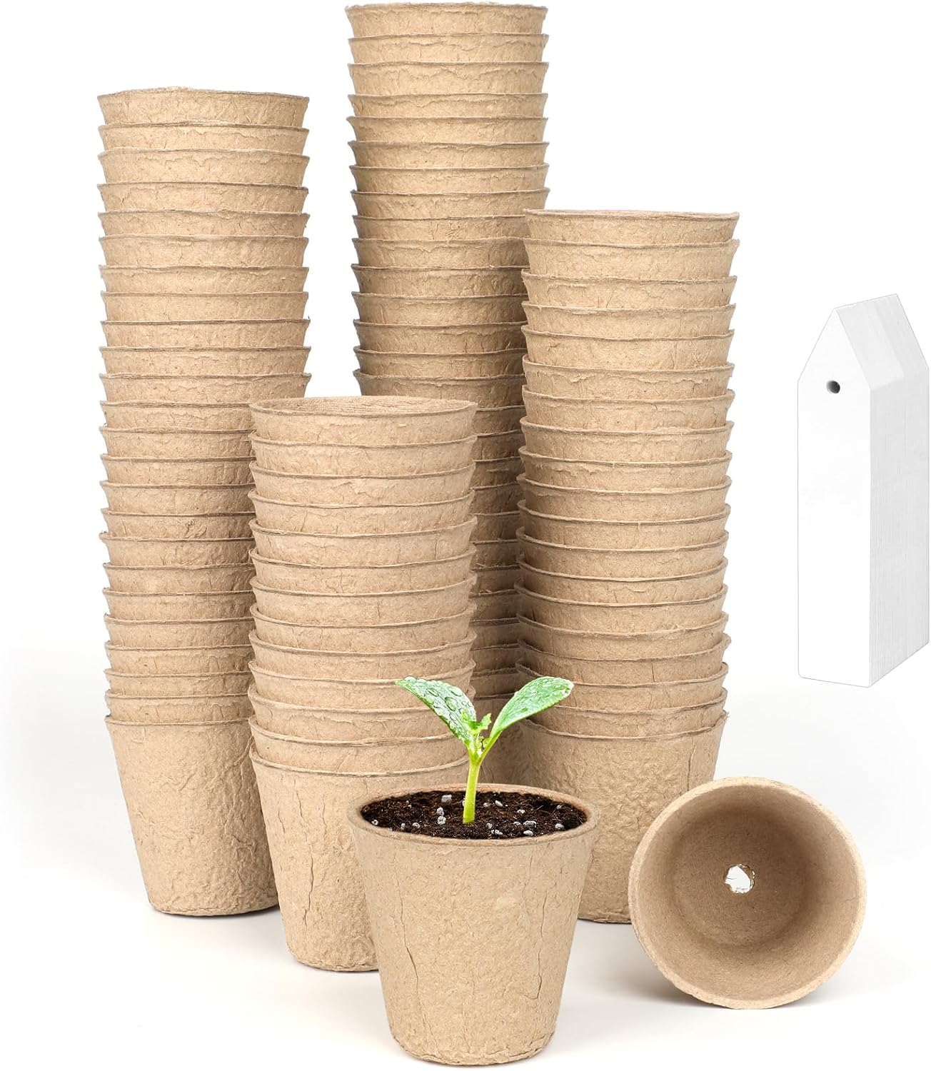 100 Pack 2.36 Inch Seed Starter Peat Pots, Transplant Seedlings Pots