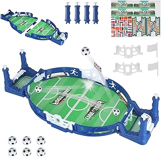 Mini Tabletop Football Game, Compact and Portable Tabletop Football Game Set Desktop Soccer Game with 6 Footballs Tabletops Football Table Games for Kids 2 Player Party Interactive Soccer Game(Blue)