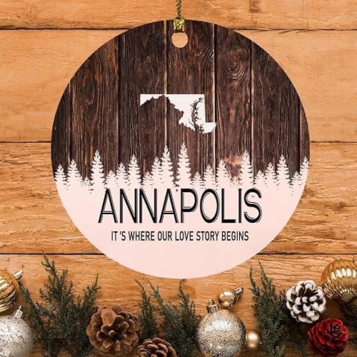 Annapolis Maryland Christmas Ornaments City State Christmas Tree Annapolis MD It's Where Our Love Story Begins Xmas Decorations MDF 3" White