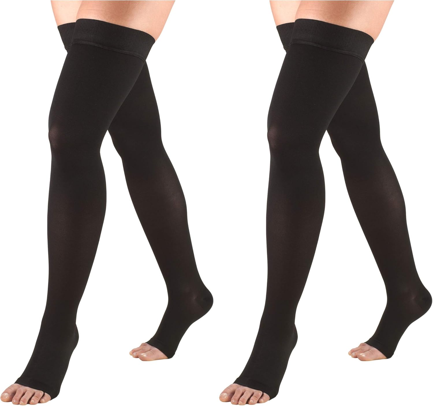 Truform Compression 20-30 mmHg Thigh High Open Toe Dot Top Stockings Beige, Large, 2 Count (0868BG-L 2PK)