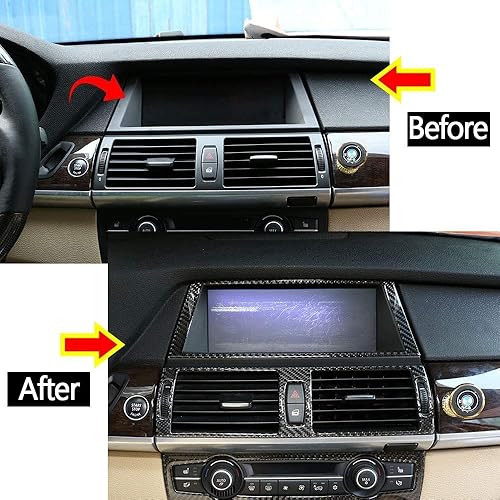 Miniatura 2 de Adhesivos de fibra de carbono suave para marco de navegación interior de automóvil, accesorios para BMW X5 E70 X6 E71 2008-2013 (estilo negro)