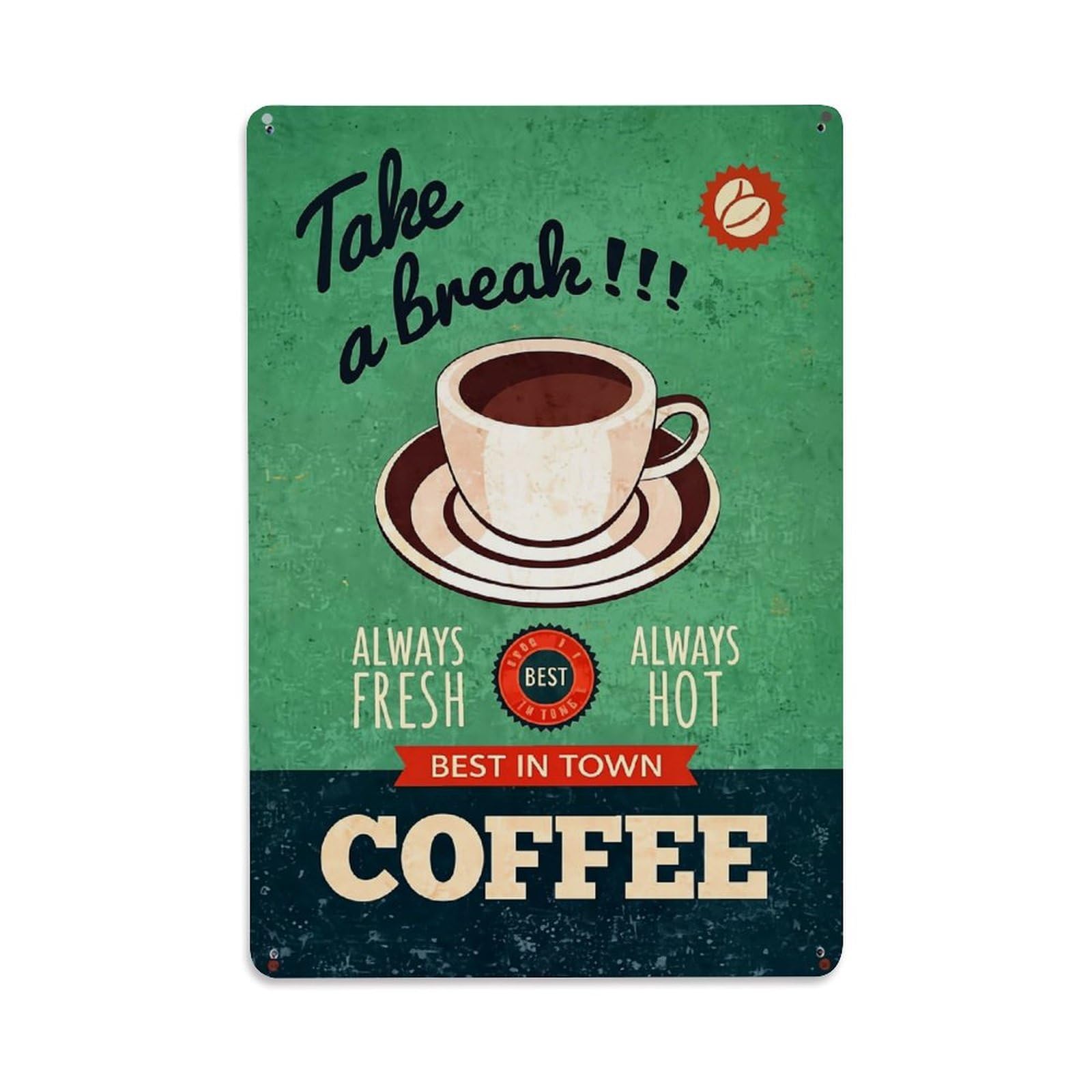 Take A Break Coffee Cup Retro Metal Tin Sign, Vintage Decor Art Poster for Bar, Home, Man Cave, Kitchen, Laundry Room Gift 8x12Inch