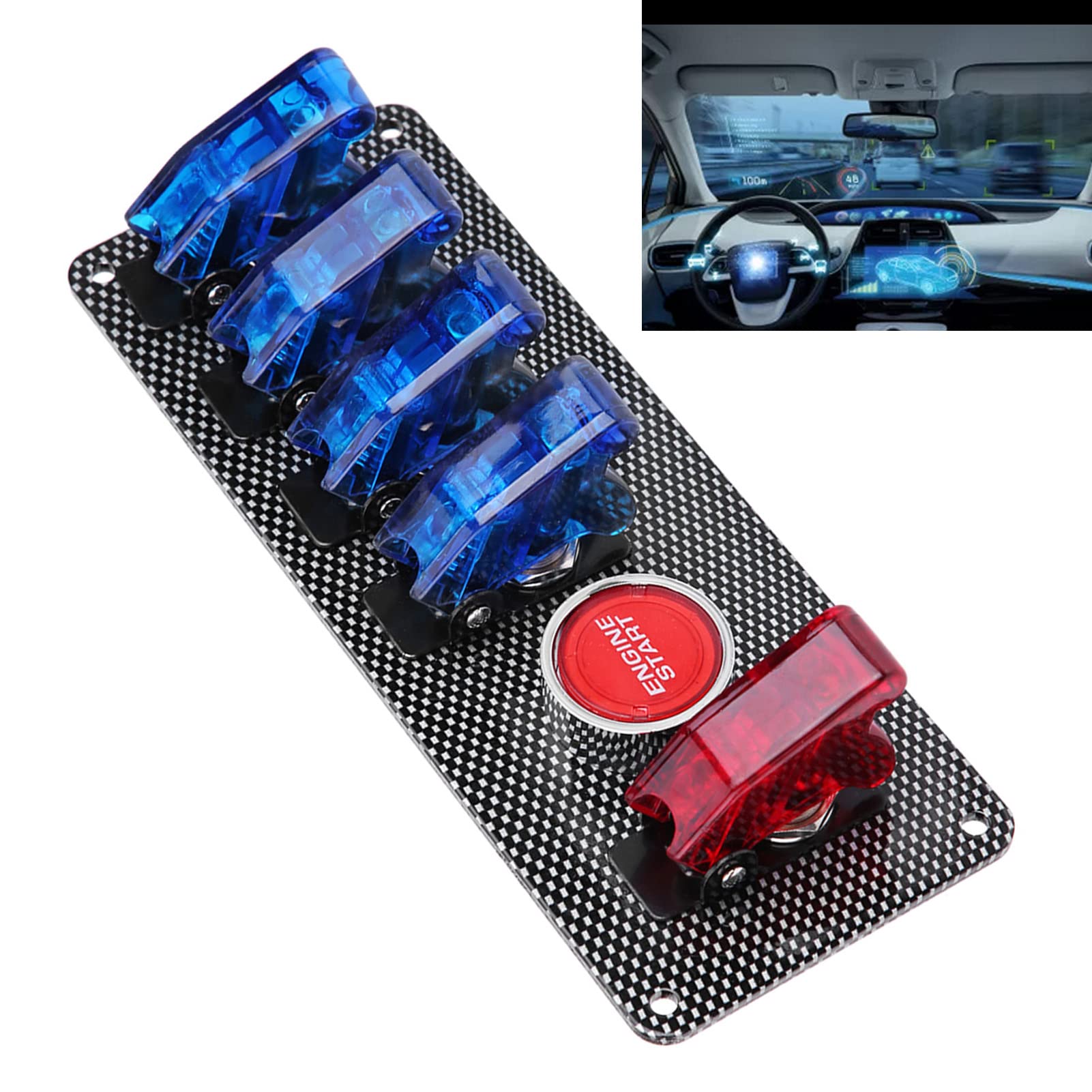 Akozon 6 en 1 Racing Car Auto Interruptor de encendido Panel Panel Botón de arranque del motor Kit de control 12V