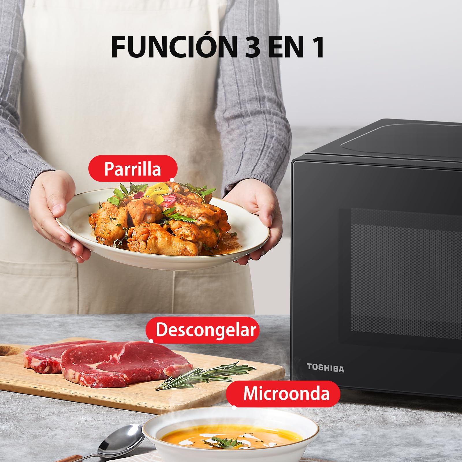 Toshiba MW2-MG20P(BK) Forno micro-ondas 20 L, brilho 700W/1000W, com crispy grill e função de cozedura combinada, 9 níveis de potência,