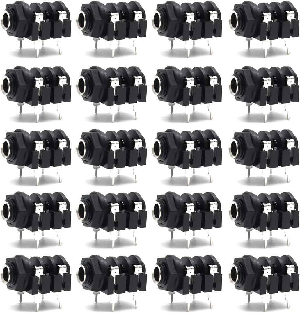 PCB Panel Mount 4 Pin 1/4" 6.35mm Female Socket Mono Headphone Jack Silver Thread 20pcs