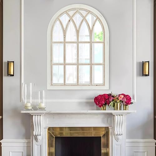 Miniatura 5 de FLORA Espejo de ventana de granja, espejo de pared blanco decorativo grande para sala de estar, cocina, entrada, 24 pulgadas de largo x 34 pulgadas