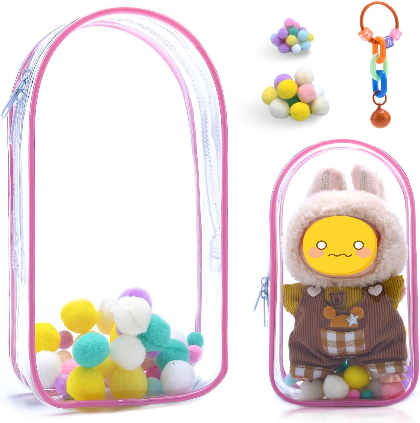 Clear Figure Display Bag with Keychain for LUBUBU Doll,Portable Figures Storage Bag,Mini Doll Hanging Blind Box,Single Zipper Closure Dustproof Collectibles Case for Mini Figures 8.2 * 4.6 inch