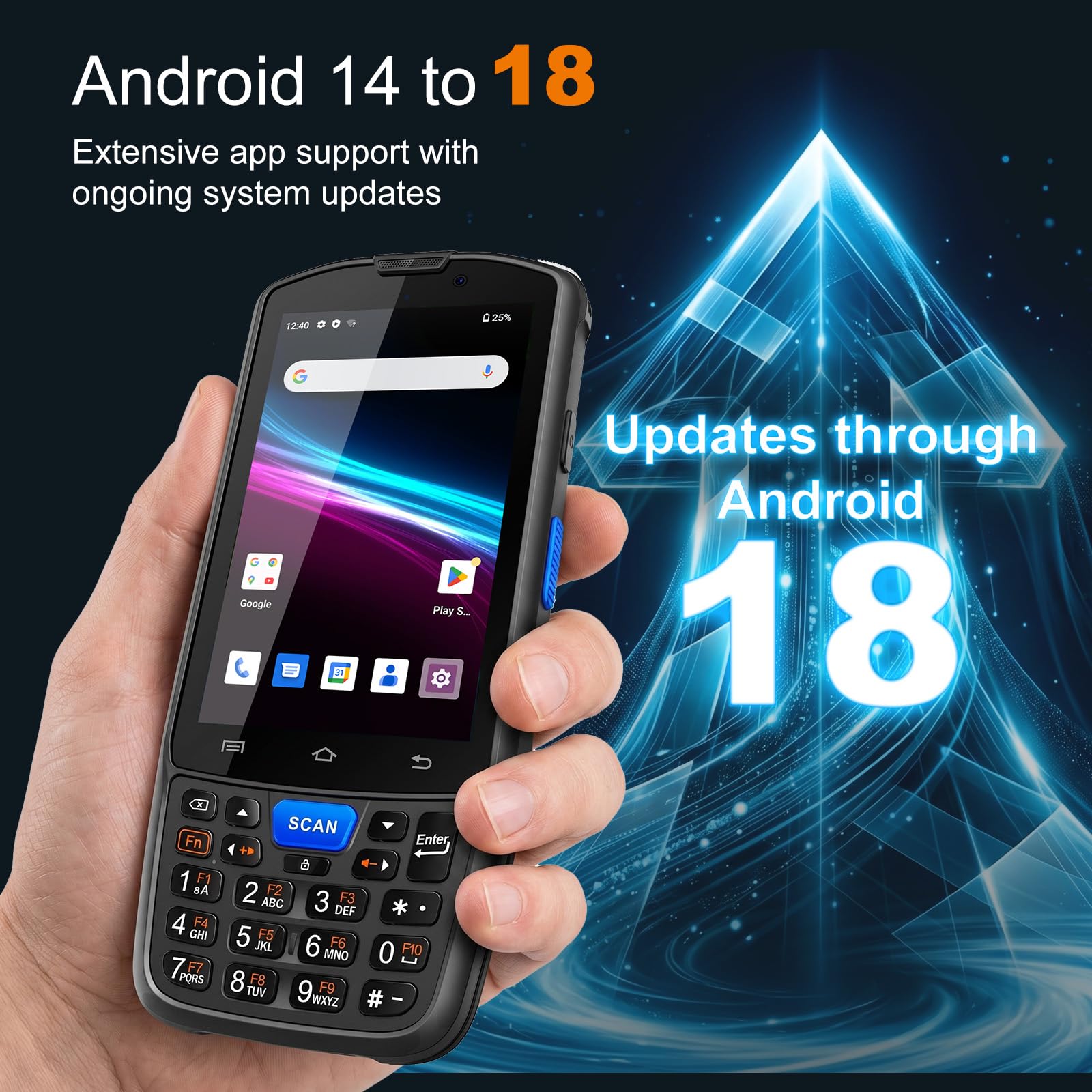 PDA con escáner de códigos de Barras Farset F7-WiFi, Android 14, Motor de escaneo 1D/2D/QR con Licencia Zebra SE6100, batería reemplazable de 5000 mAh, certificación IP67.