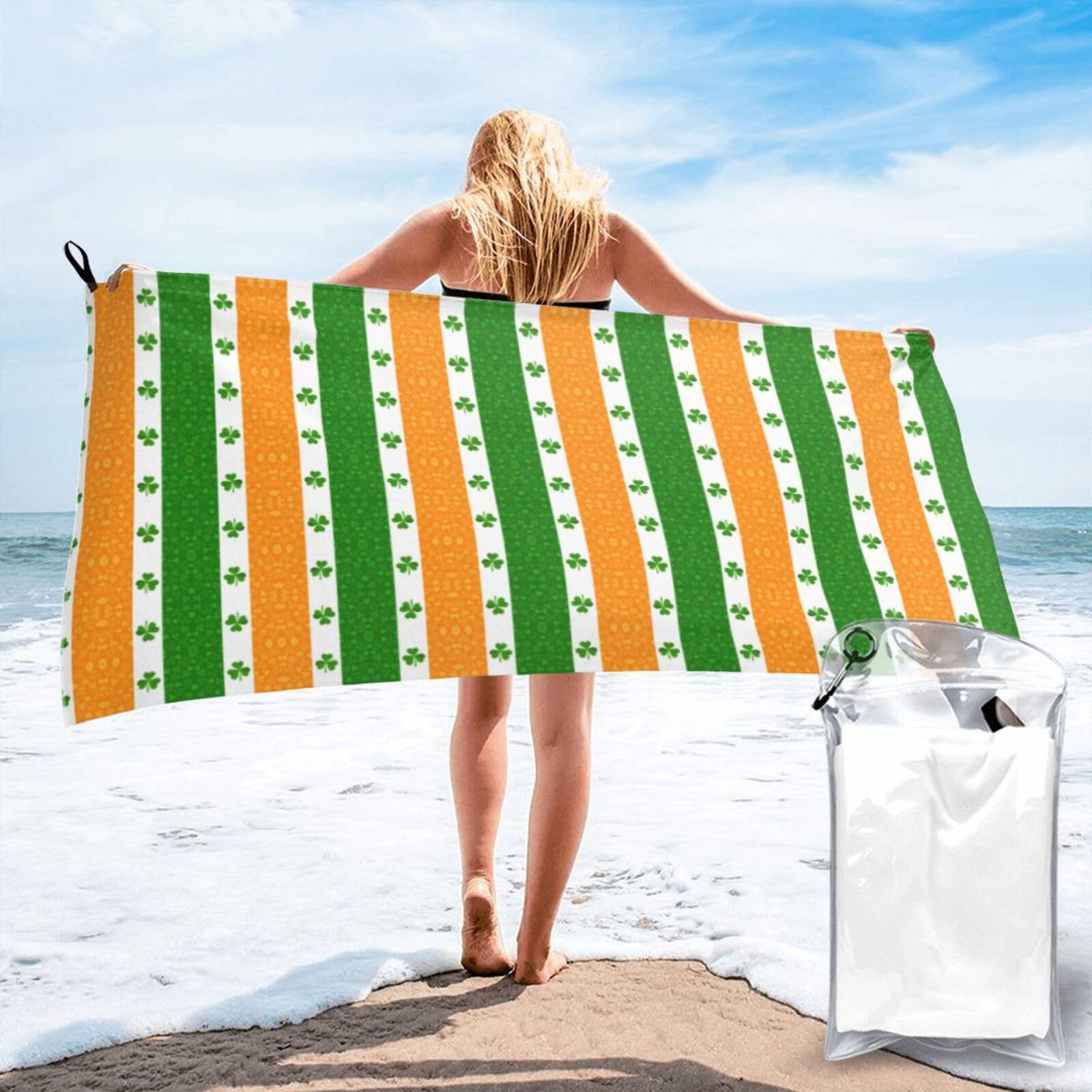 FHIZOAL Irish Flag Quick Dry Towel Microfibre Towel Super Absorbent Ultra Compact Gym Sports Beach Camping Travel